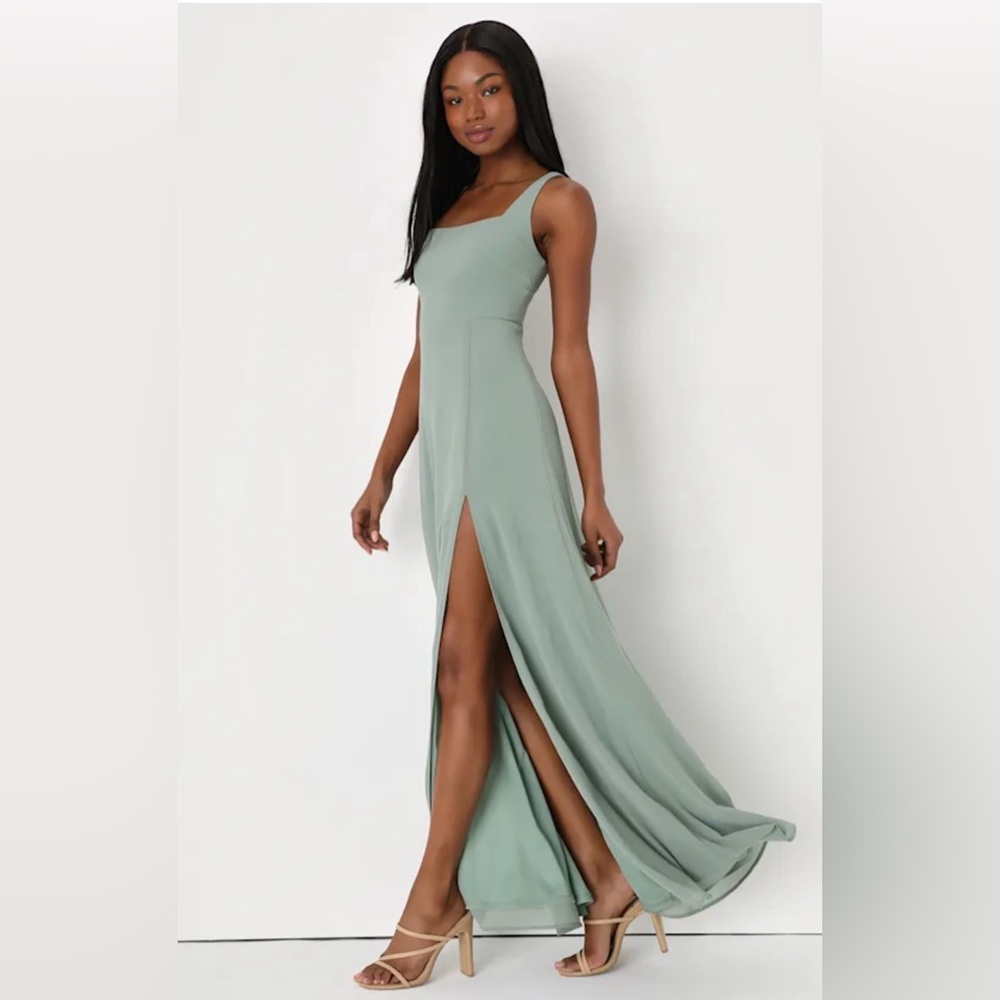 Lulu's Sage Green Maxi Dress with Slit XL - Picture 2 of 8